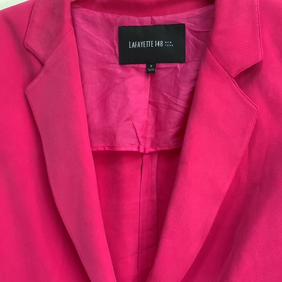 Lafayette 148 Hot 💕 Pink Barbie Silk Soft Long Sleeve One Button Jacket Blazer - Picture 7 of 16